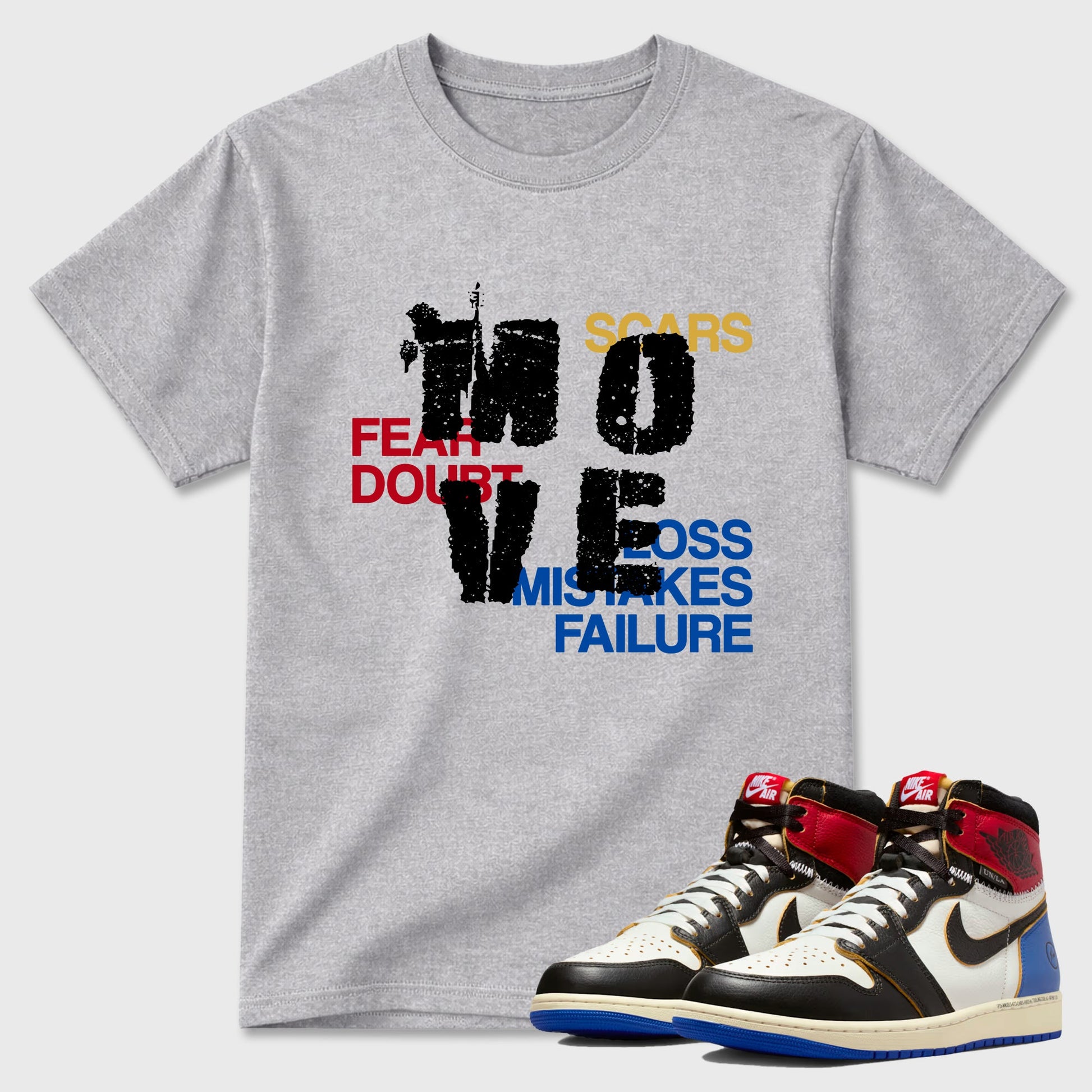 Sneaker match tees – Sneaker Tees To Match Air Jordan 1 Union x Fragment Shoes – Move Tee Heather Grey 1
