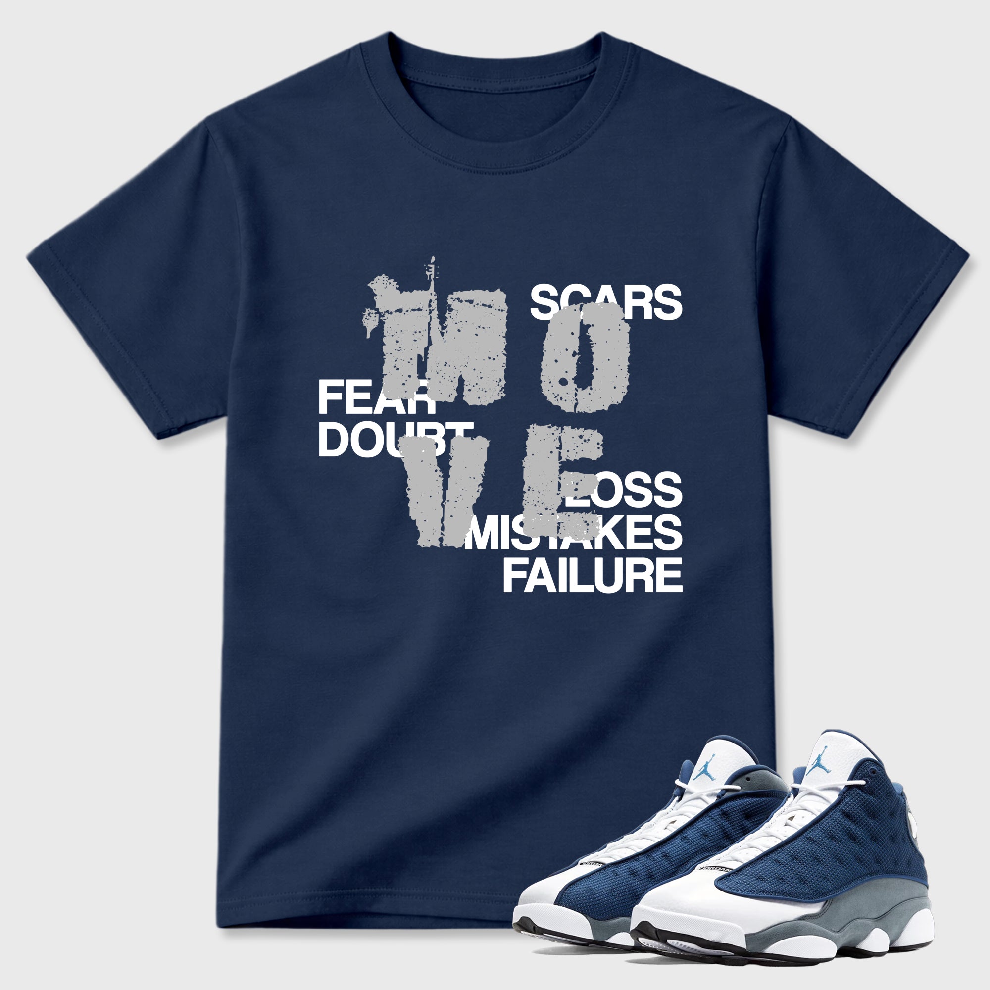 Move Graphic T-Shirt featuring original streetwear artwork designed to match the Air Jordan 13 Flint. Navy 1 Graphic T-Shirt.