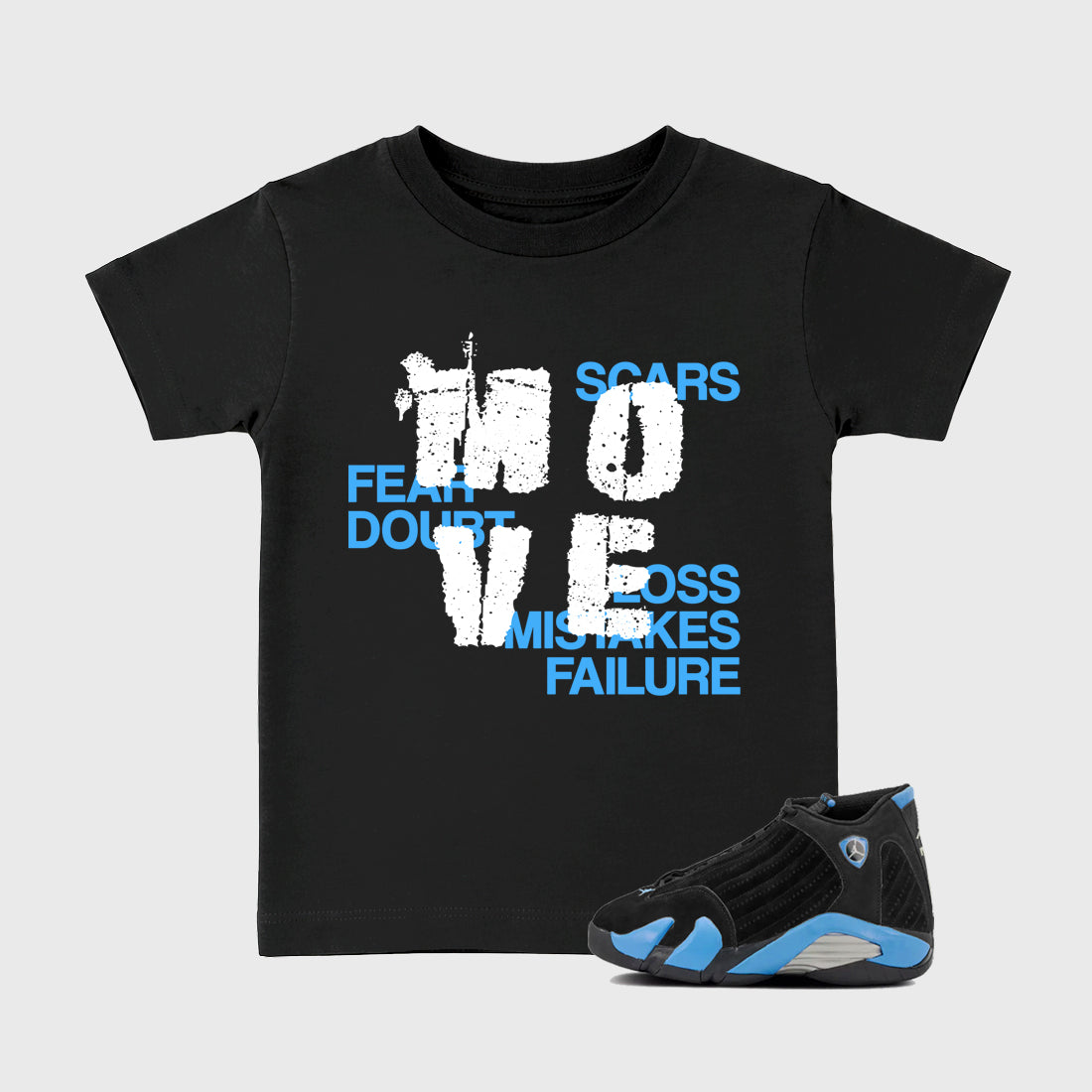 Sneaker match tees – Sneaker Tees To Match Air Jordan 14 University Blue Shoes – Move Kids T-Shirt Black 1