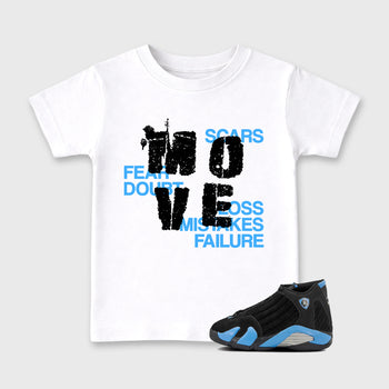 Sneaker match tees – Sneaker Tees To Match Air Jordan 14 University Blue Shoes – Move Kids T-Shirt White 1