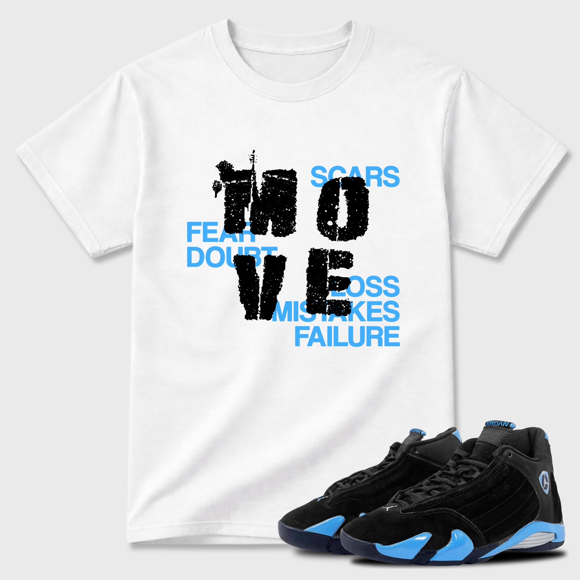 Sneaker match tees – Sneaker Tees To Match Air Jordan 14 University Blue Shoes – Move Tee White 1
