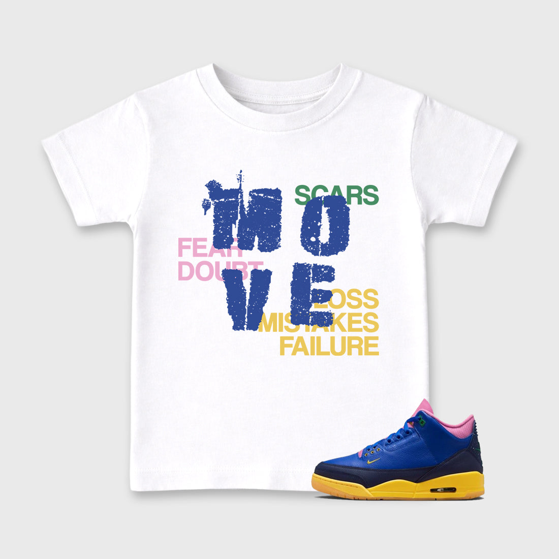 Move affordable baby and kids t-shirt designed to match the Air Jordan 3 Brazil, featuring coordinated White 1 options for the perfect little sneakerhead streetwear look.