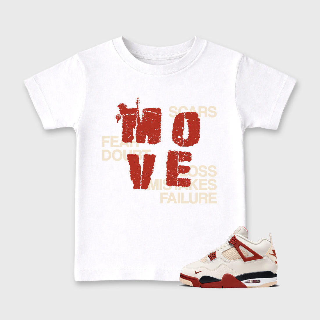 Perfect Sneakerhead Fashion Outfits – Sneaker Tees To Match Air Jordan 4 Brick After Brick Shoes – Move Kids Graphic T-Shirt White 1