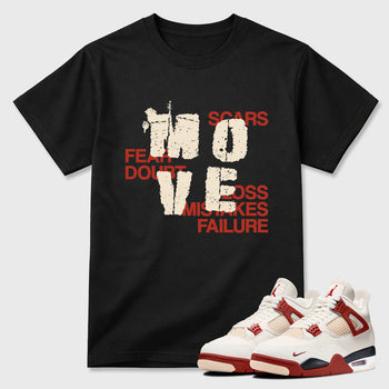 Perfect Sneakerhead Fashion Outfits – Sneaker Tees To Match Air Jordan 4 Brick After Brick Shoes – Move Graphic Tee Black 1