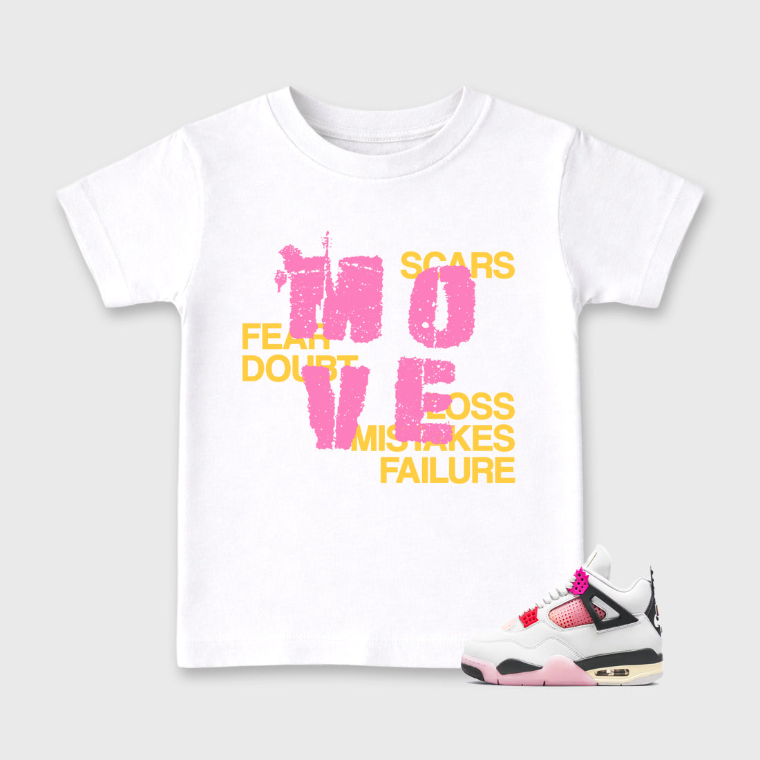 Move Baby & Kids Graphic T-Shirt featuring original artwork designed to match the Air Jordan 4 Comic. White 1 Kids Graphic Tee.