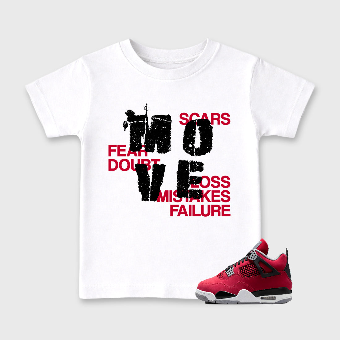 Sneaker match tees – Sneaker Tees To Match Air Jordan 4 Toro Bravo Shoes – Move Kids T-Shirt White 1