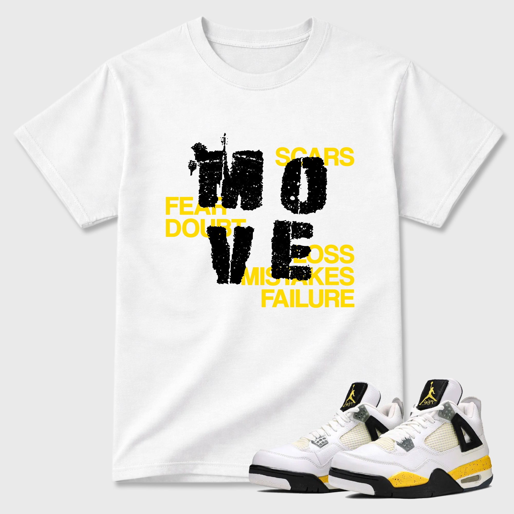 Move Graphic T-Shirt featuring original streetwear artwork designed to match the Air Jordan 4 Tour Yellow. White 1 Graphic T-Shirt.