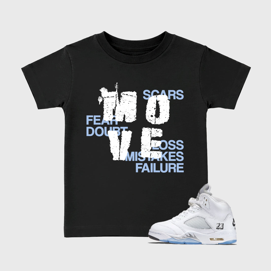 Sneaker match tees – Sneaker Tees To Match Air Jordan 5 White Metallic Shoes – Move Kids T-Shirt Black 1