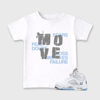 Sneaker match tees – Sneaker Tees To Match Air Jordan 5 White Metallic Shoes – Move Kids T-Shirt White 1
