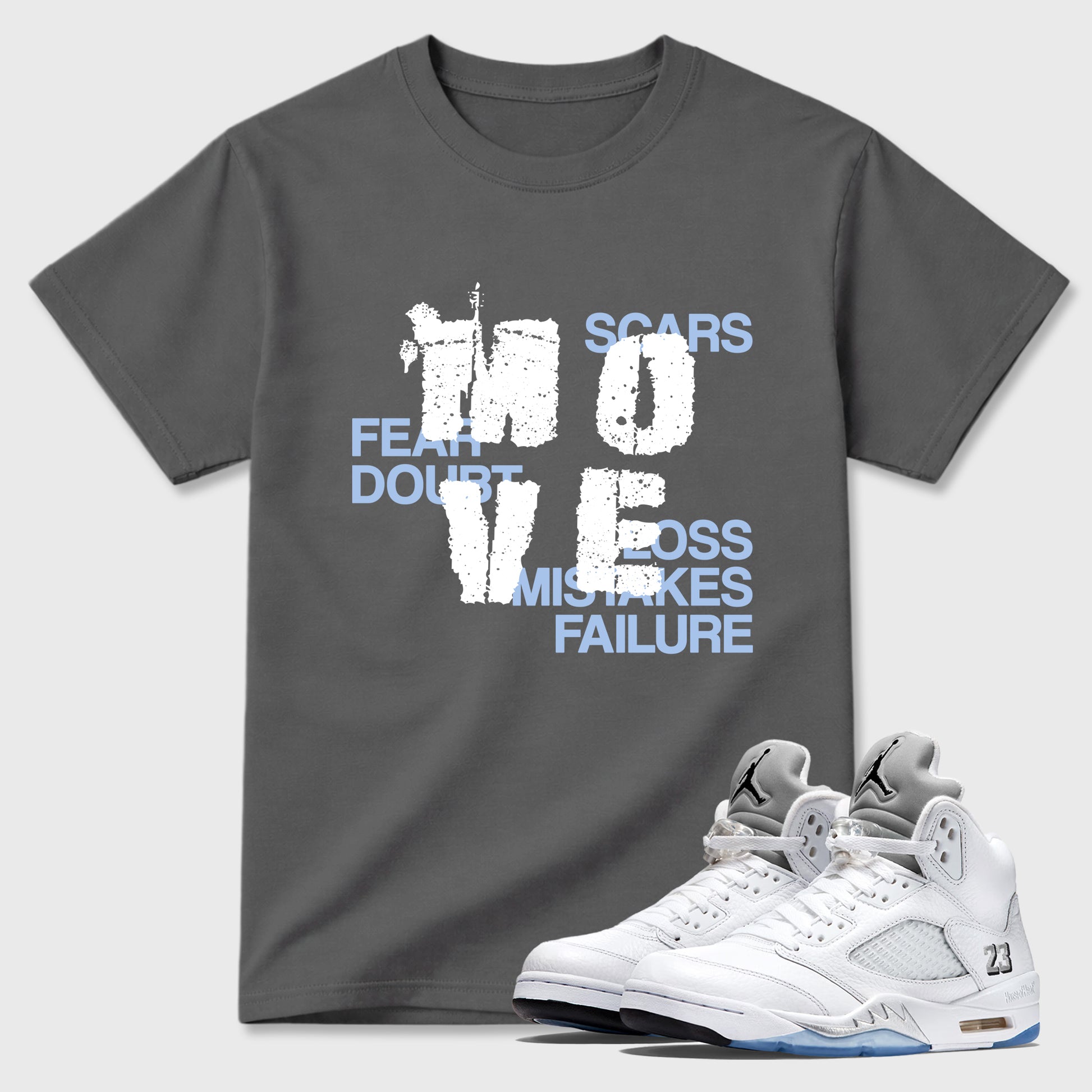 Sneaker match tees – Sneaker Tees To Match Air Jordan 5 White Metallic Shoes – Move Tee Cool Grey 1
