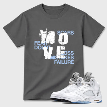 Sneaker match tees – Sneaker Tees To Match Air Jordan 5 White Metallic Shoes – Move Tee Cool Grey 1