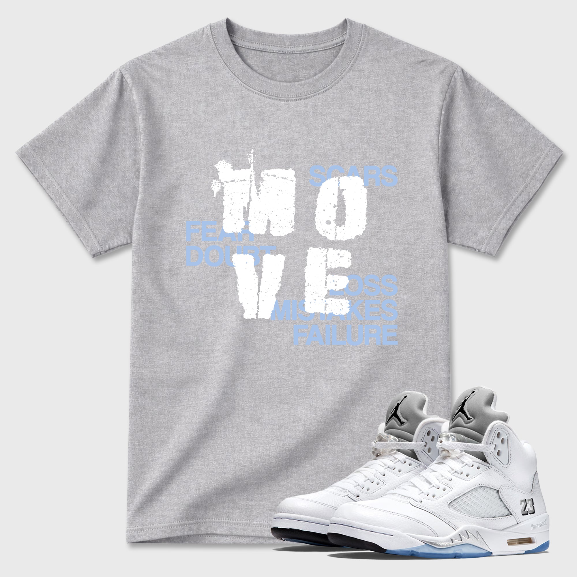 Sneaker match tees – Sneaker Tees To Match Air Jordan 5 White Metallic Shoes – Move Tee Heather Grey 1