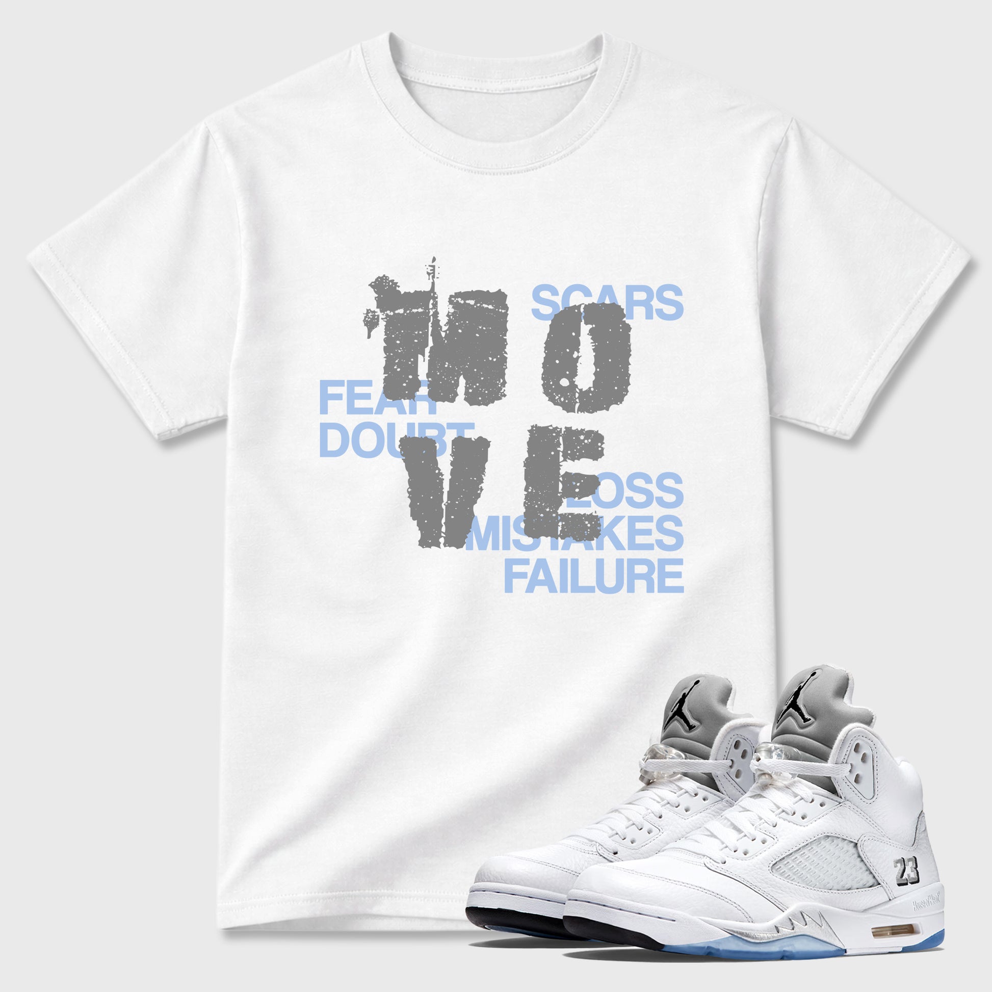 Sneaker match tees – Sneaker Tees To Match Air Jordan 5 White Metallic Shoes – Move Tee White 1