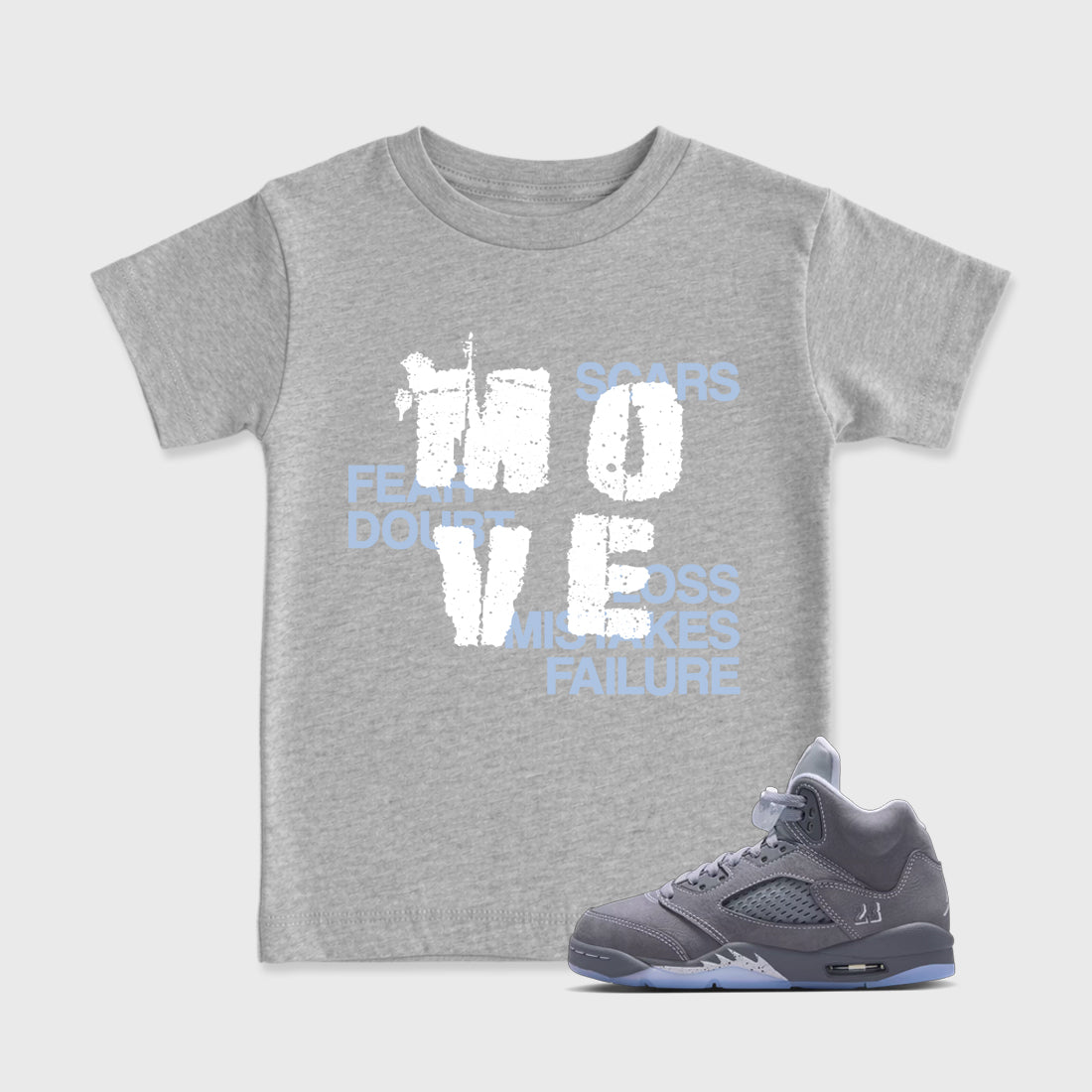 Sneaker match tees – Sneaker Tees To Match Air Jordan 5 Wolf Grey Shoes – Move Kids T-Shirt Heather Grey 1