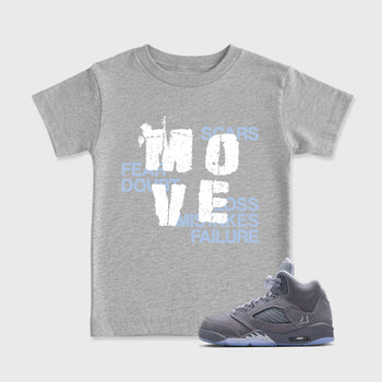 Sneaker match tees – Sneaker Tees To Match Air Jordan 5 Wolf Grey Shoes – Move Kids T-Shirt Heather Grey 1