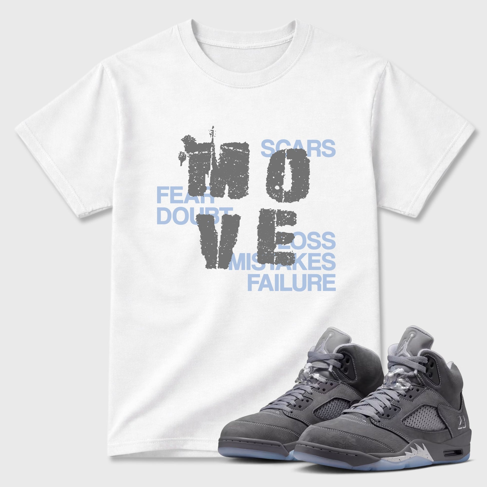 Sneaker match tees – Sneaker Tees To Match Air Jordan 5 Wolf Grey Shoes – Move Tee White 1