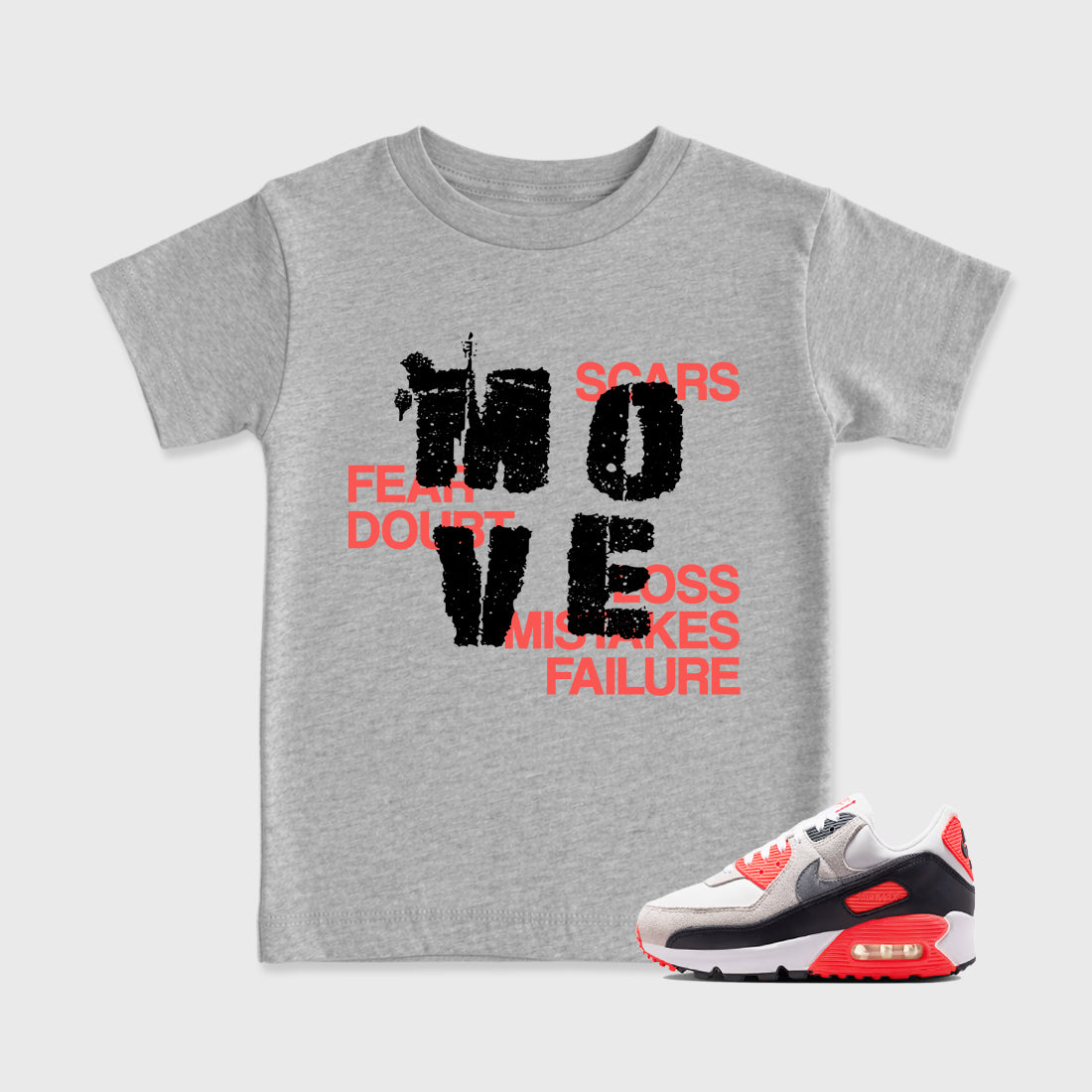 Sneaker match tees – Sneaker Tees To Match Air Max 90 Infrared Shoes – Move Kids T-Shirt Heather Grey 1