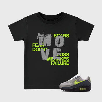 Sneaker match tees – Sneaker Tees To Match Air Max 90 Neon Yellow Shoes – Move Kids T-Shirt Black 1
