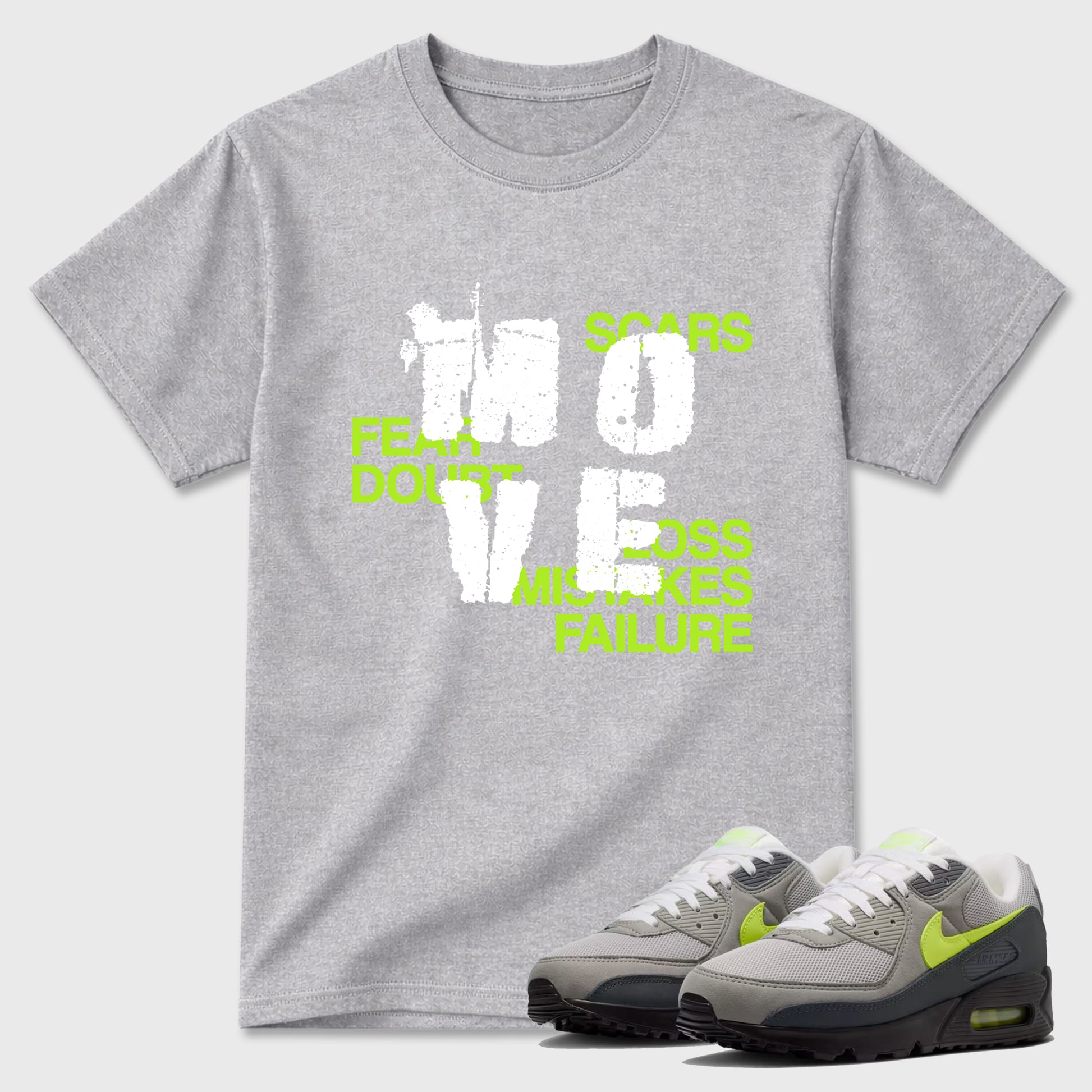Sneaker match tees – Sneaker Tees To Match Air Max 90 Neon Yellow Shoes – Move Tee Heather Grey 1
