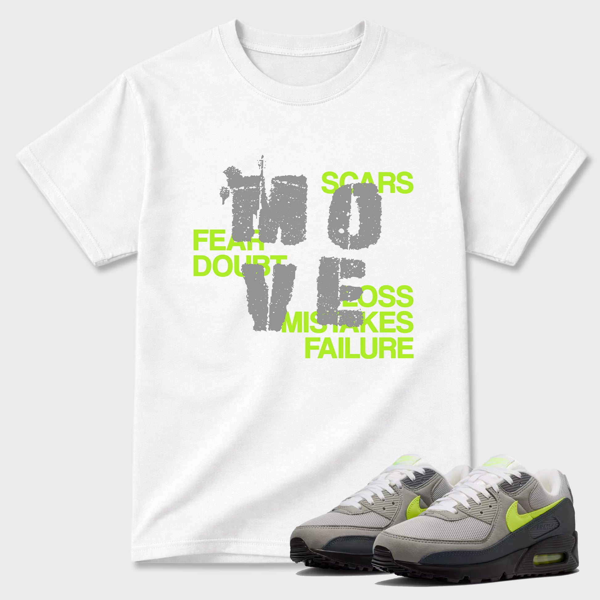 Sneaker match tees – Sneaker Tees To Match Air Max 90 Neon Yellow Shoes – Move Tee White 1
