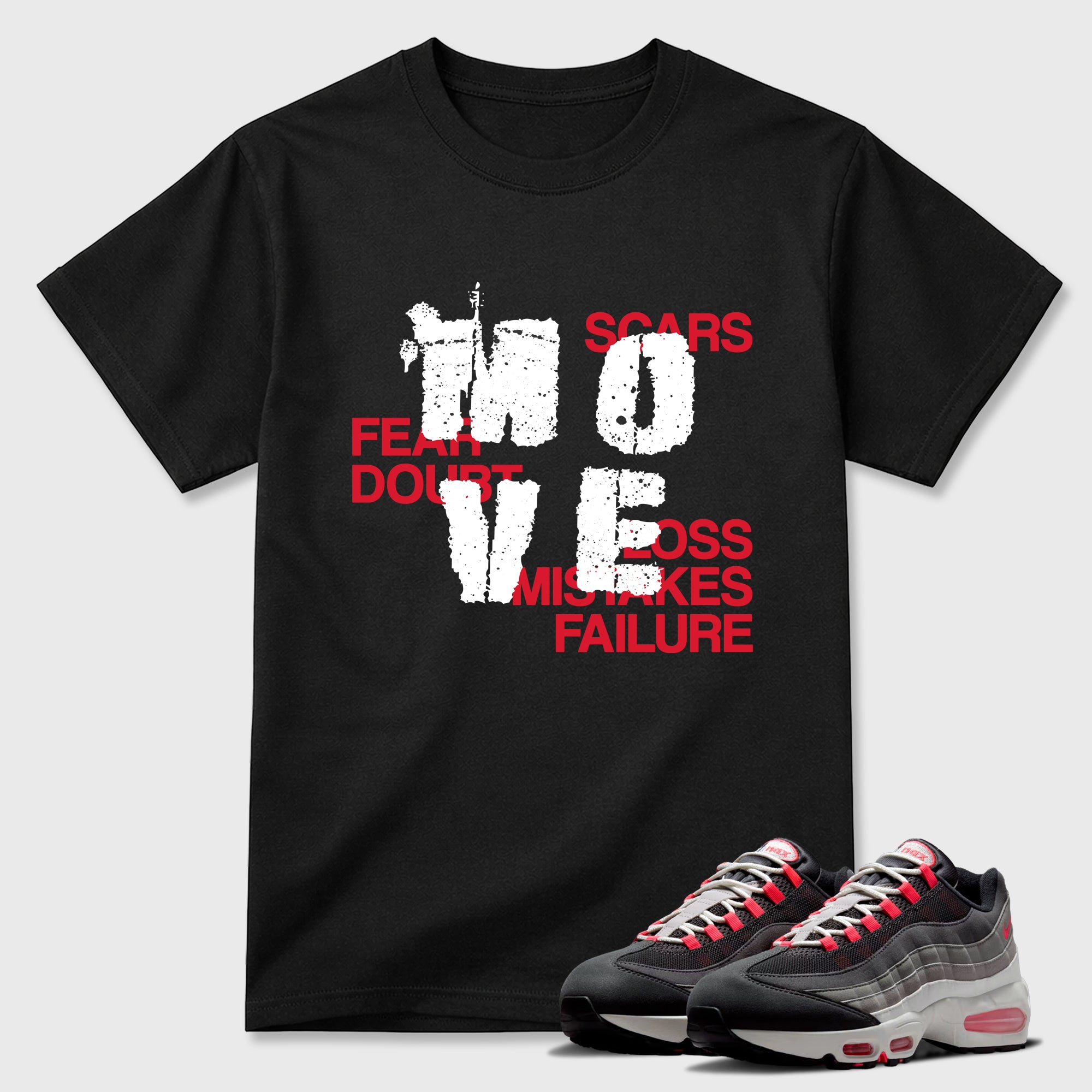 Move Graphic T-Shirt featuring original streetwear artwork designed to match the Air Max 95 Reverse Solar Red. Black 1 Graphic T-Shirt.