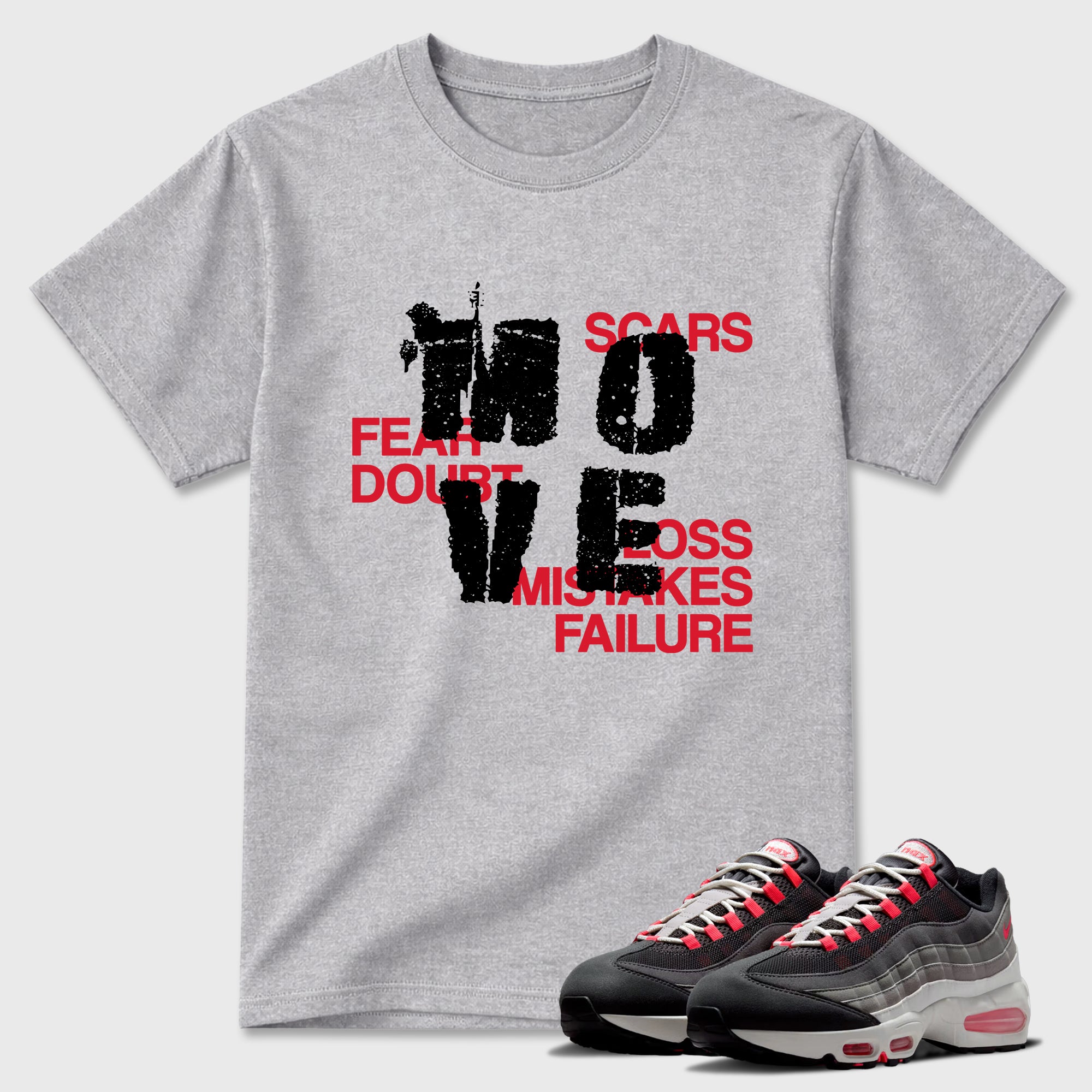 Move Graphic T-Shirt featuring original streetwear artwork designed to match the Air Max 95 Reverse Solar Red. Heather Grey 1 Graphic T-Shirt.