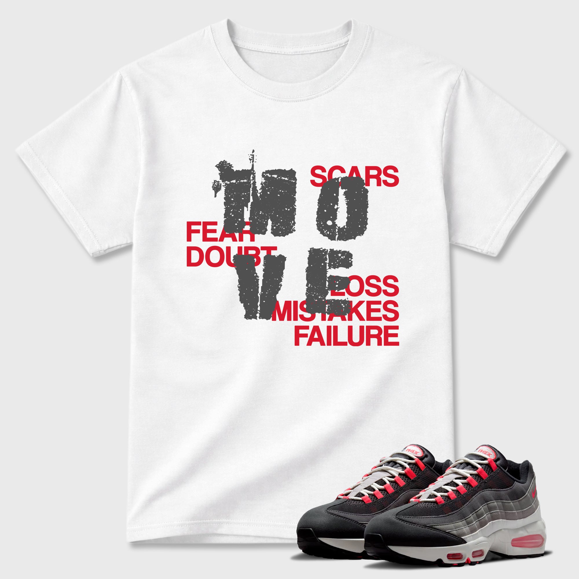 Move Graphic T-Shirt featuring original streetwear artwork designed to match the Air Max 95 Reverse Solar Red. White 1 Graphic T-Shirt.
