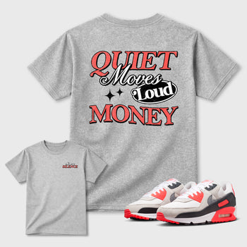 Move In Silence sneaker match t-shirt styled to complete your fit with the Air Max 90 Infrared sneakers, shown in Heather Grey.