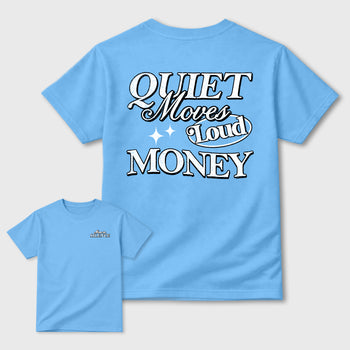 Move In Silence double side sneaker match graphic tee styled to complete your fit with the Air Jordan 11 Legend Blue, shown in Carolina Blue.