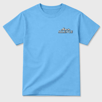 Move In Silence double side sneaker match graphic tee styled to complete your fit with the Air Jordan 11 Legend Blue, shown in Carolina Blue.