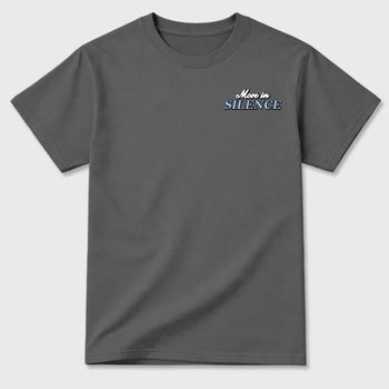 Move In Silence front and back graphic t-shirt styled to complete your outfit with the5s White Metallic, shown in Cool Grey.
