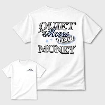 Move In Silence front and back graphic t-shirt styled to complete your outfit with the5s White Metallic, shown in White.
