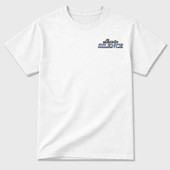 Move In Silence front and back graphic t-shirt styled to complete your outfit with the5s White Metallic, shown in White.