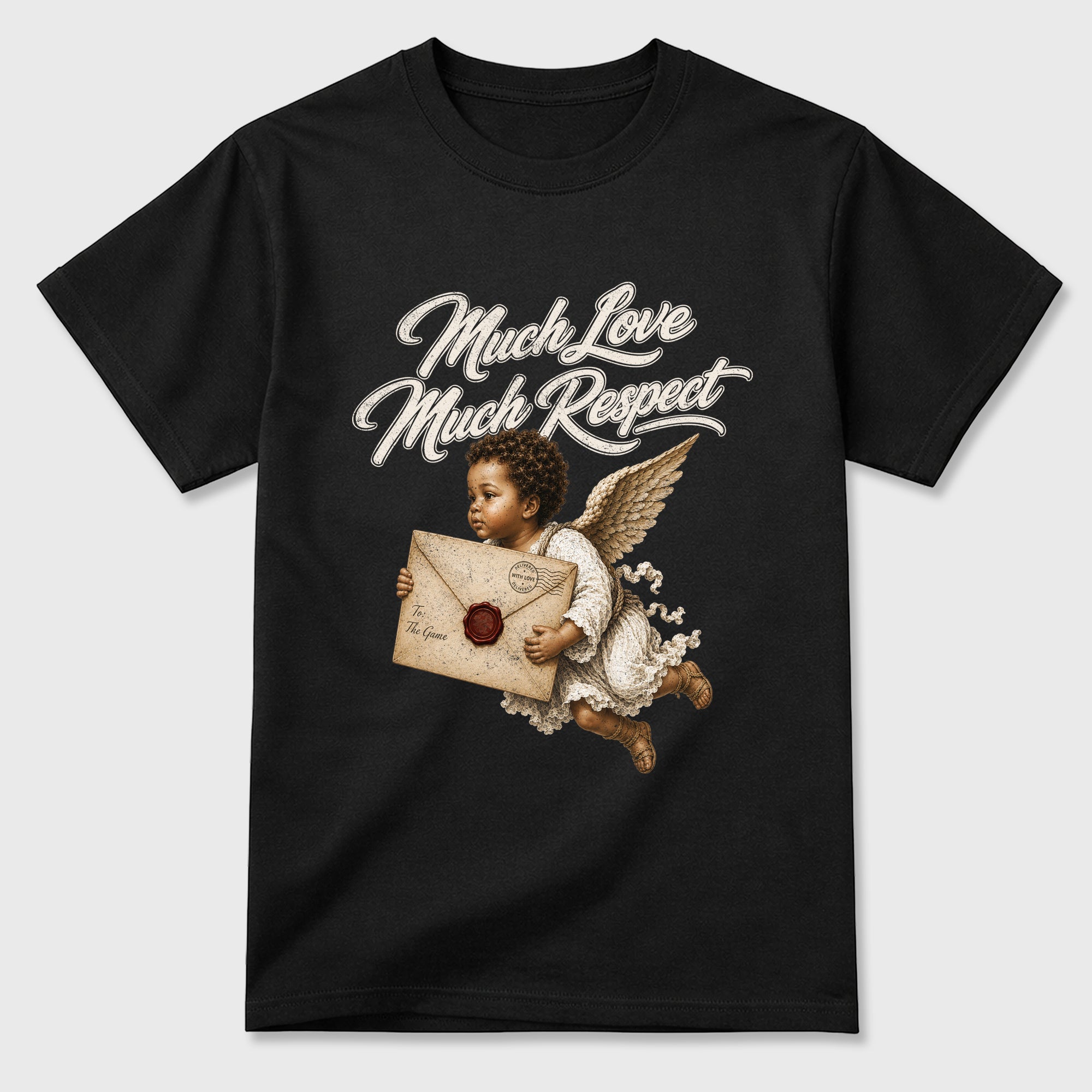 Much Love Much Respect Graphic T-Shirt featuring original streetwear artwork designed to match the Air Jordan 1 Love Letter. Black 2 Graphic T-Shirt.