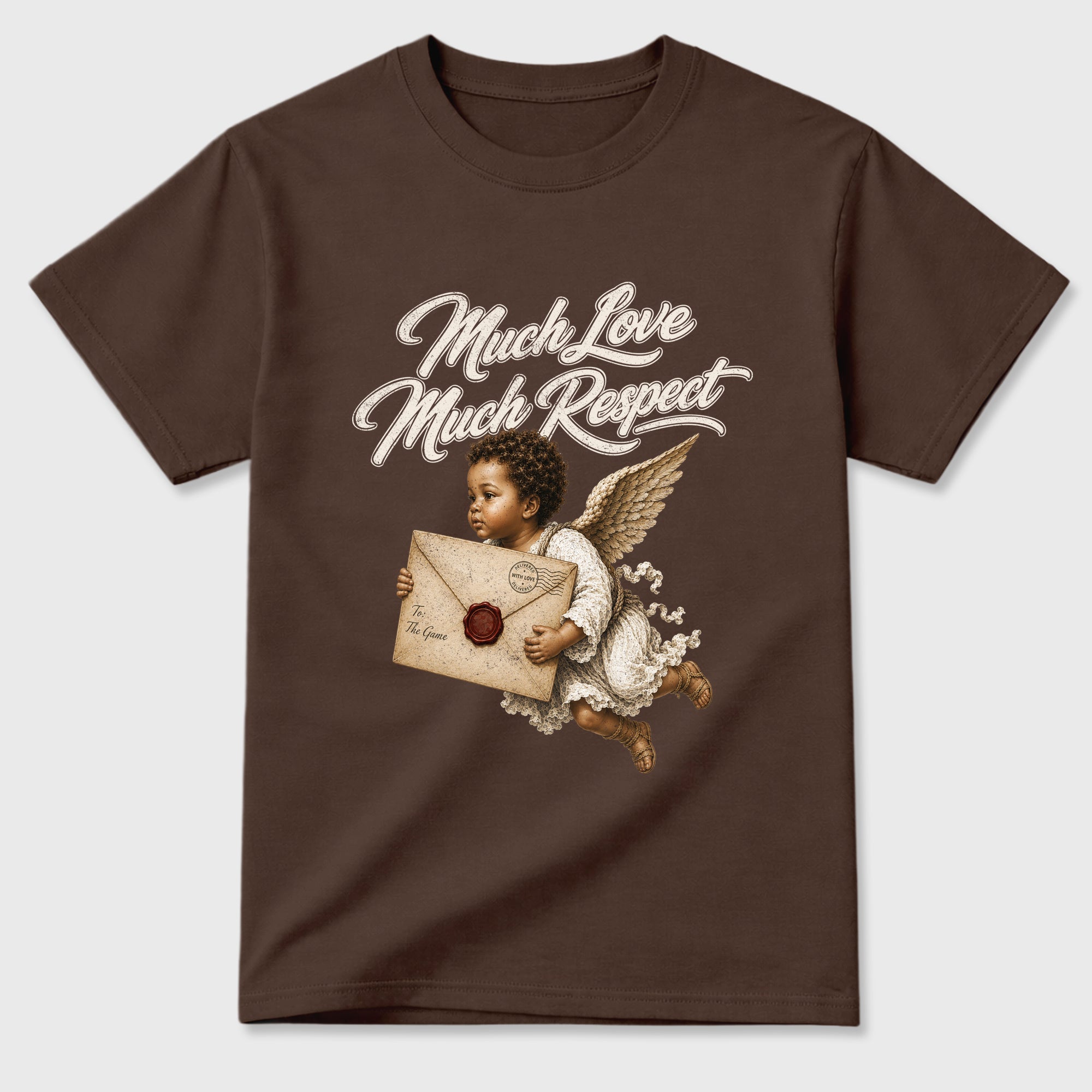 Much Love Much Respect Graphic T-Shirt featuring original streetwear artwork designed to match the Air Jordan 1 Love Letter. Dark Chocolate 2 Graphic T-Shirt.
