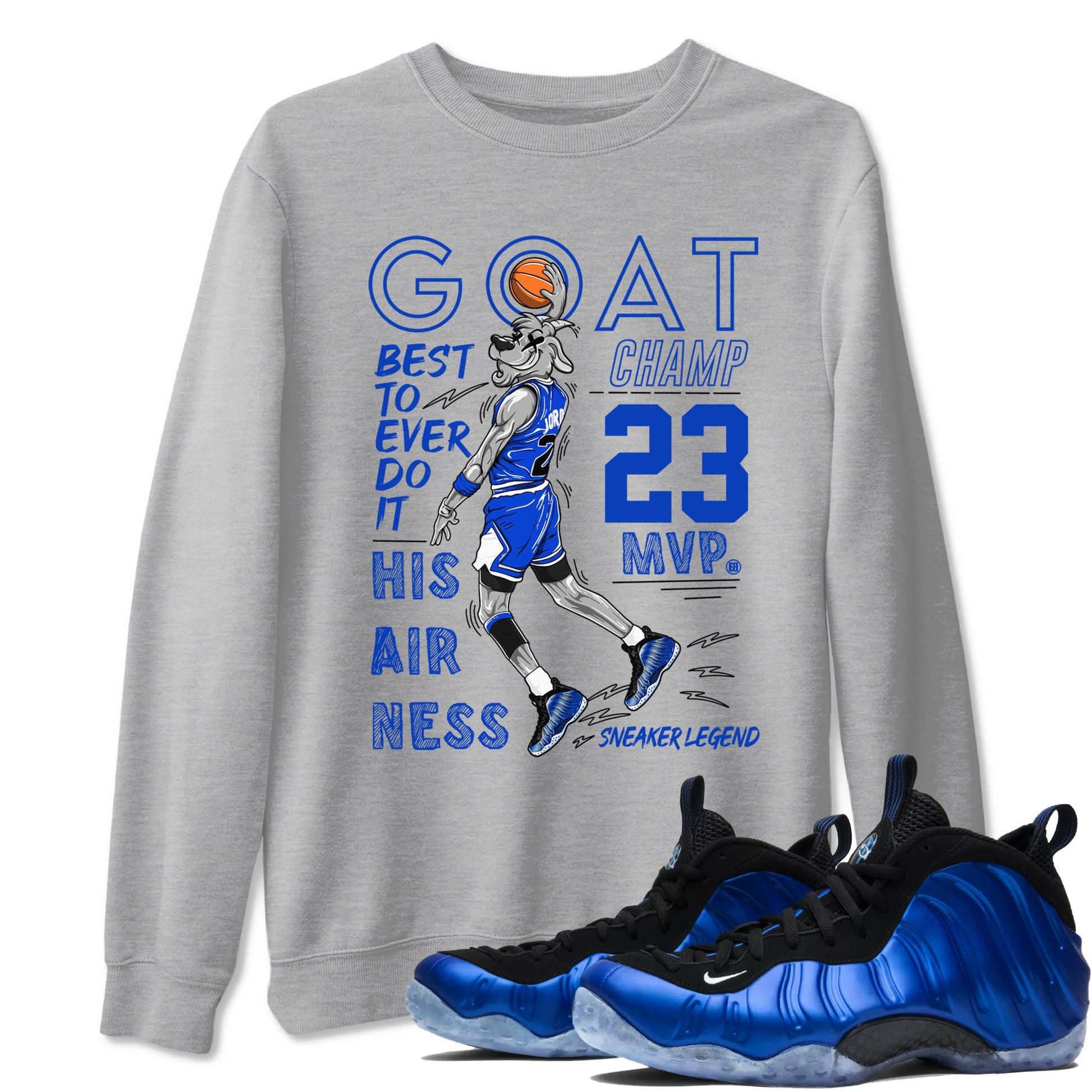 Foams One Royal shirts to match jordans MVP Goat sneaker match tees Air Foamposite One Royal match shoes to clothes SNRT Sneaker Tees unisex cotton Heather Grey 1 shirts