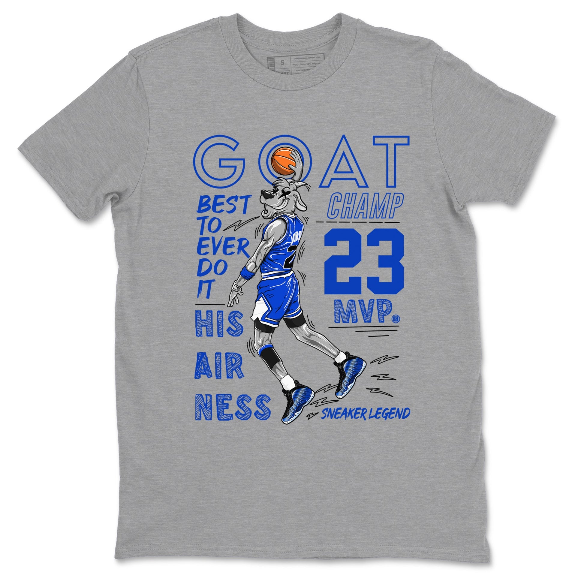 Foams One Royal shirts to match jordans MVP Goat sneaker match tees Air Foamposite One Royal match shoes to clothes SNRT Sneaker Tees unisex cotton Heather Grey 2 shirts