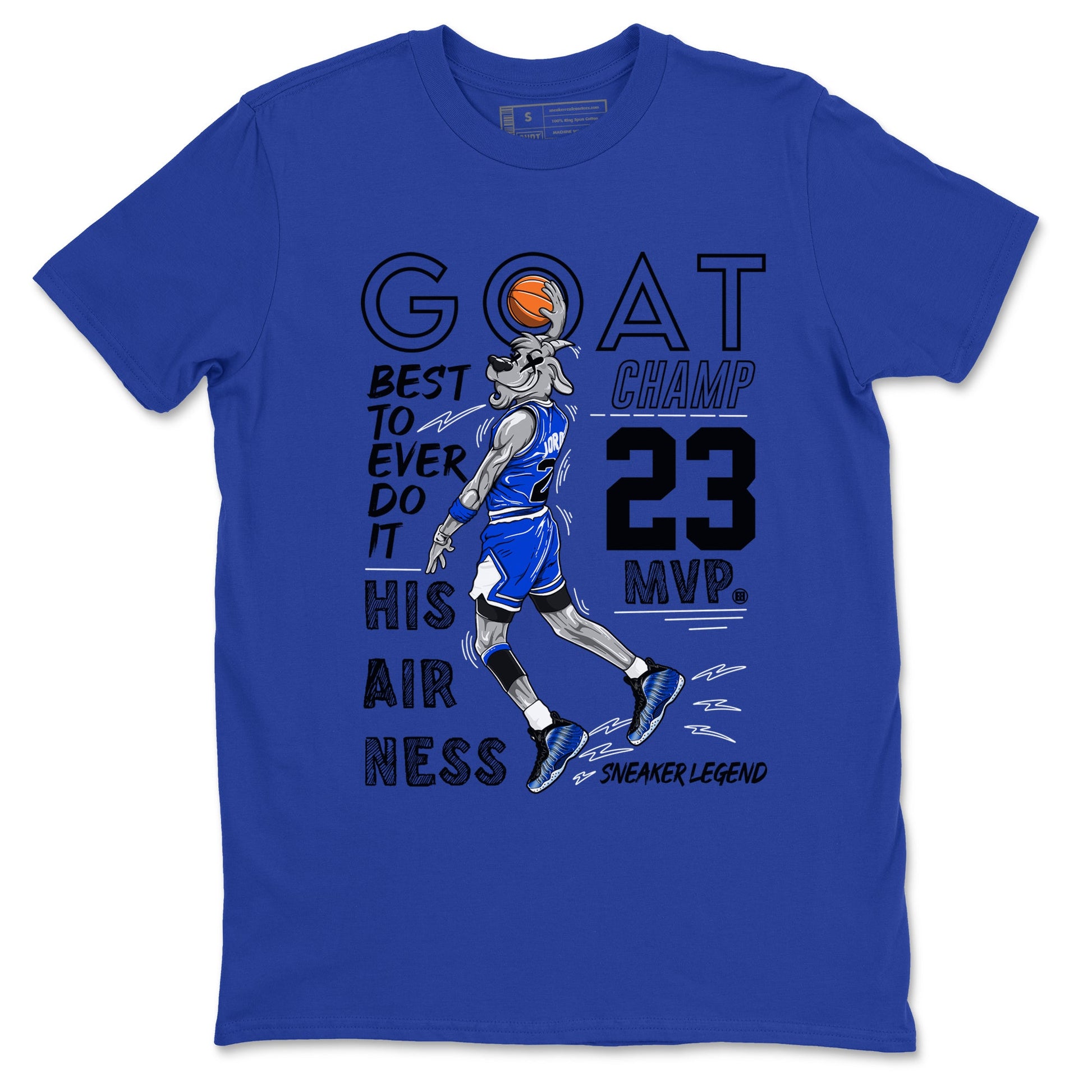 Foams One Royal shirts to match jordans MVP Goat sneaker match tees Air Foamposite One Royal match shoes to clothes SNRT Sneaker Tees unisex cotton Royal Blue 2 shirts