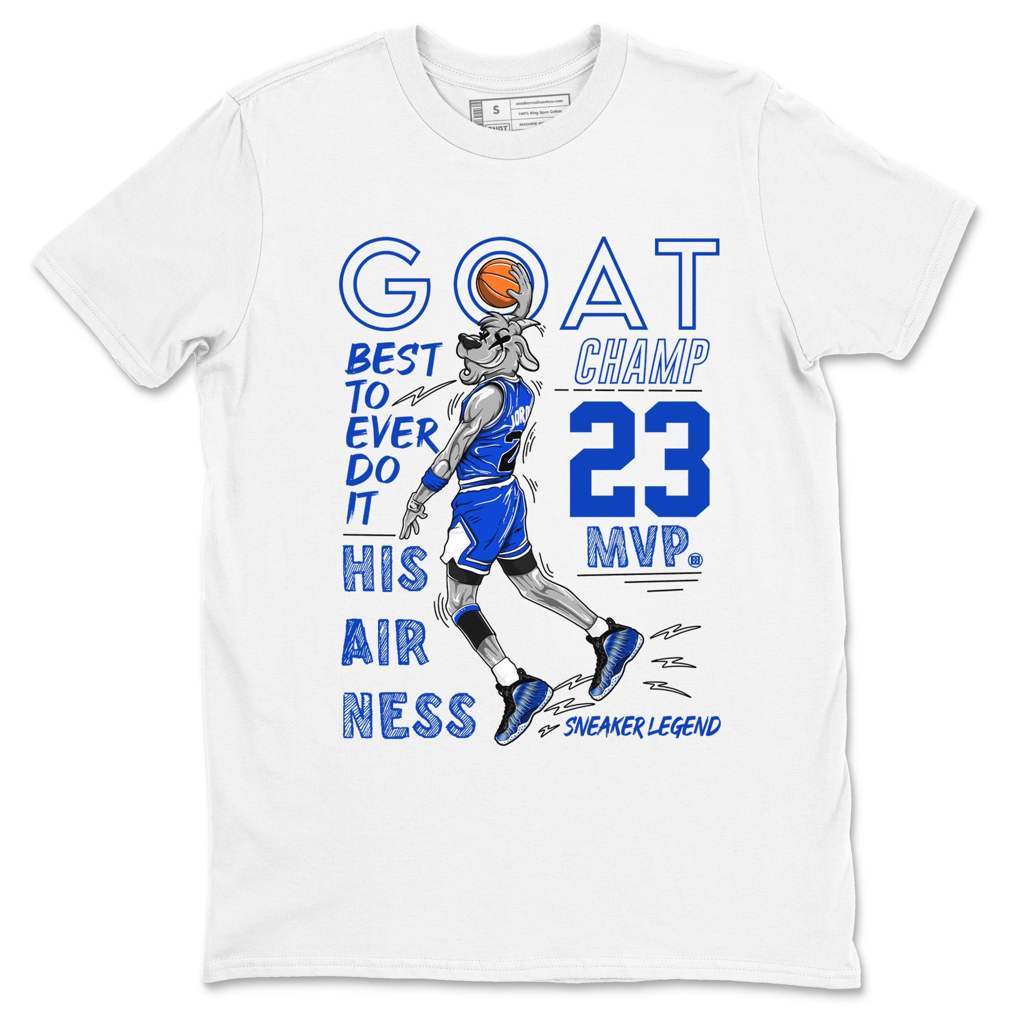 Foams One Royal shirts to match jordans MVP Goat sneaker match tees Air Foamposite One Royal match shoes to clothes SNRT Sneaker Tees unisex cotton White 2 shirts