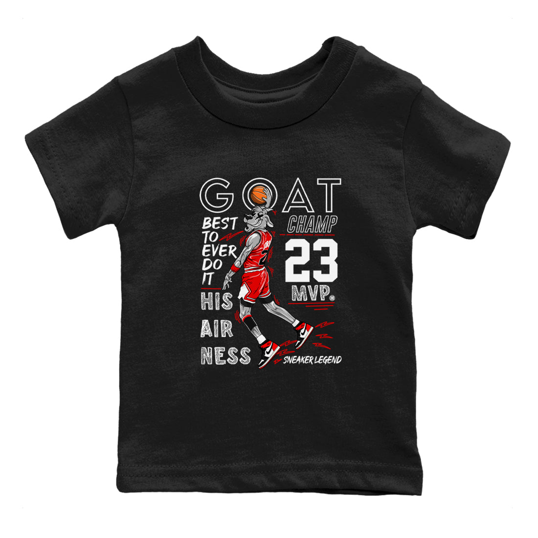 AJ1 Black Toe Reimagined shirts to match jordans MVP Goat sneaker match tees Air Jordan 1 Black Toe Reimagined SNRT Sneaker Tees streetwear brand Baby and Youth Black 2 cotton tee