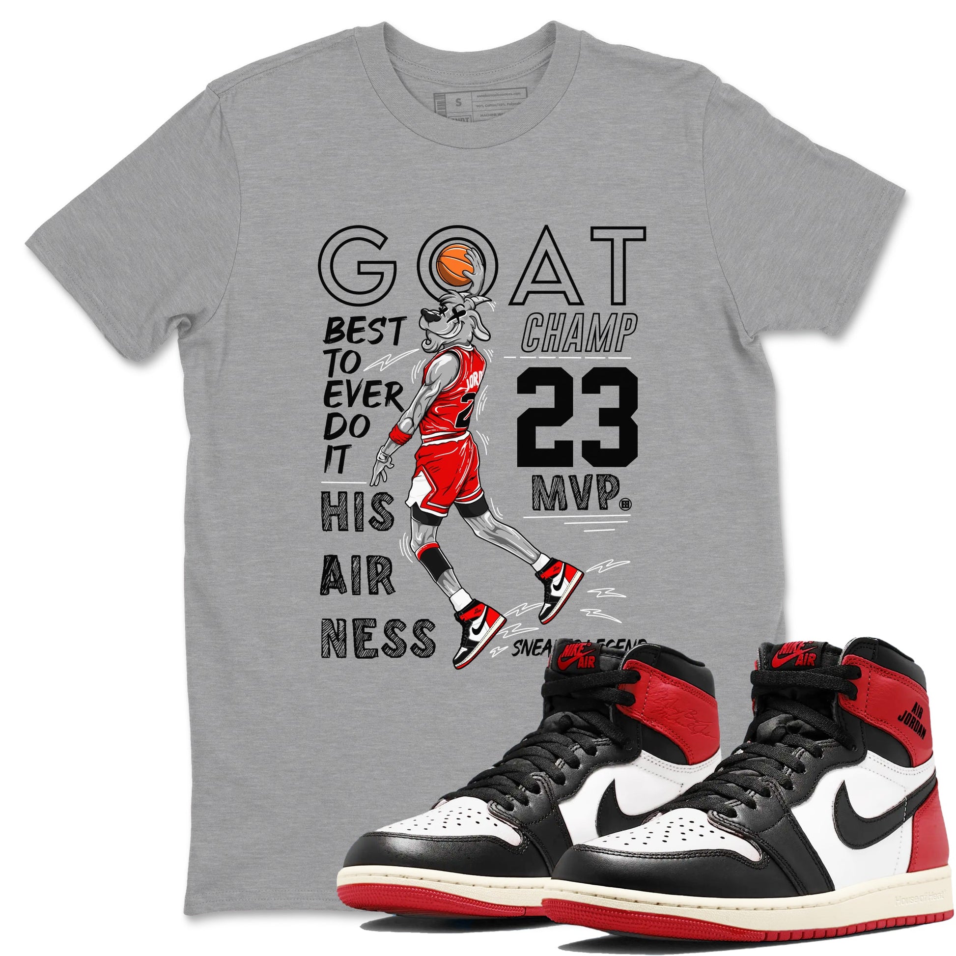 AJ1 Black Toe Reimagined shirts to match jordans MVP Goat sneaker match tees Air Jordan 1 Black Toe Reimagined SNRT Sneaker Tees streetwear brand Heather Grey 1 unisex cotton tee