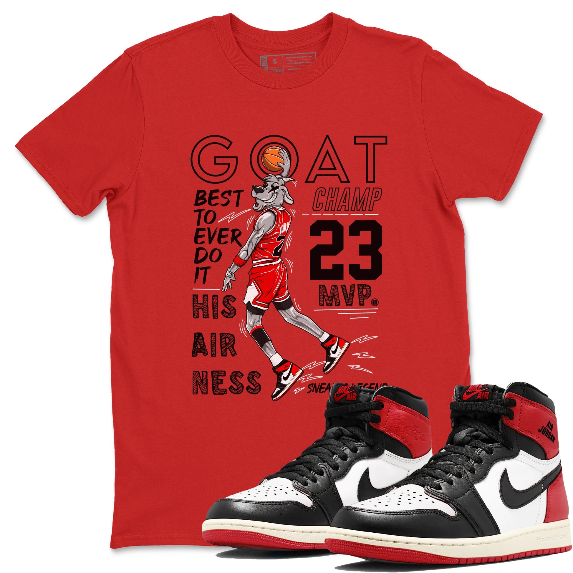 AJ1 Black Toe Reimagined shirts to match jordans MVP Goat sneaker match tees Air Jordan 1 Black Toe Reimagined SNRT Sneaker Tees streetwear brand Red 1 unisex cotton tee