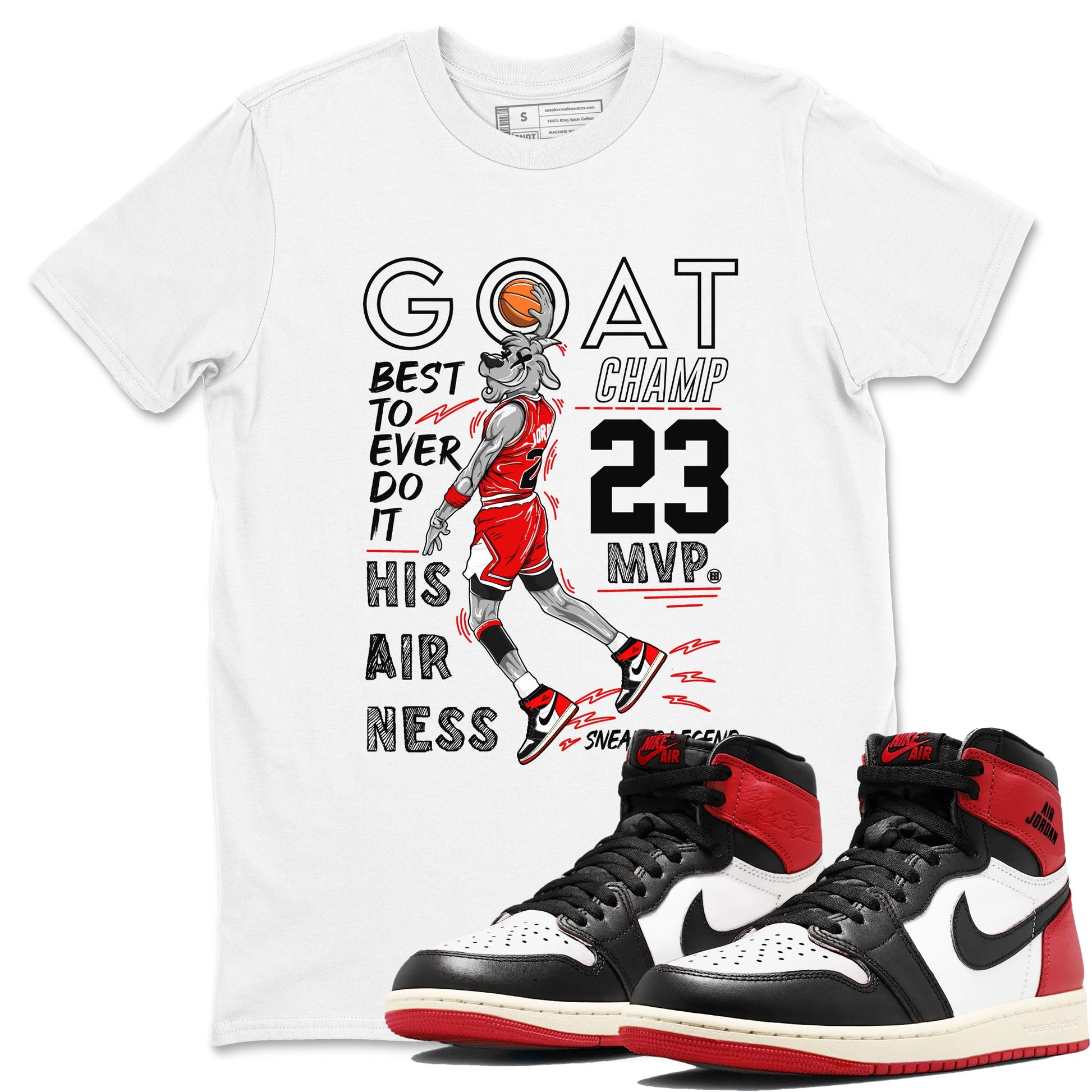 AJ1 Black Toe Reimagined shirts to match jordans MVP Goat sneaker match tees Air Jordan 1 Black Toe Reimagined SNRT Sneaker Tees streetwear brand White 1 unisex cotton tee