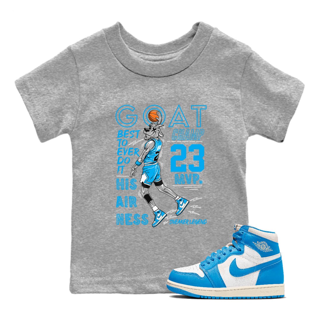1s High OG UNC Reimagined shirts to match jordans MVP Goat graphic tees Air Jordan 1 UNC Reimagined match shoes to clothes SNRT Sneaker Tees Youth Baby Heather Grey 1 tee
