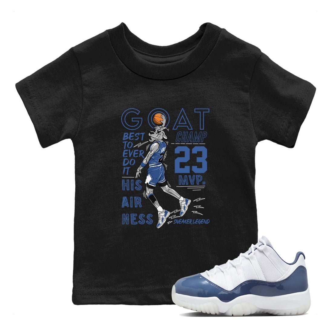 11s Diffused Blue shirts to match jordans MVP Goat sneaker match tees Air Jordan 11 Diffused Blue SNRT Sneaker Tees streetwear brand Baby and Youth Black 1 cotton tee