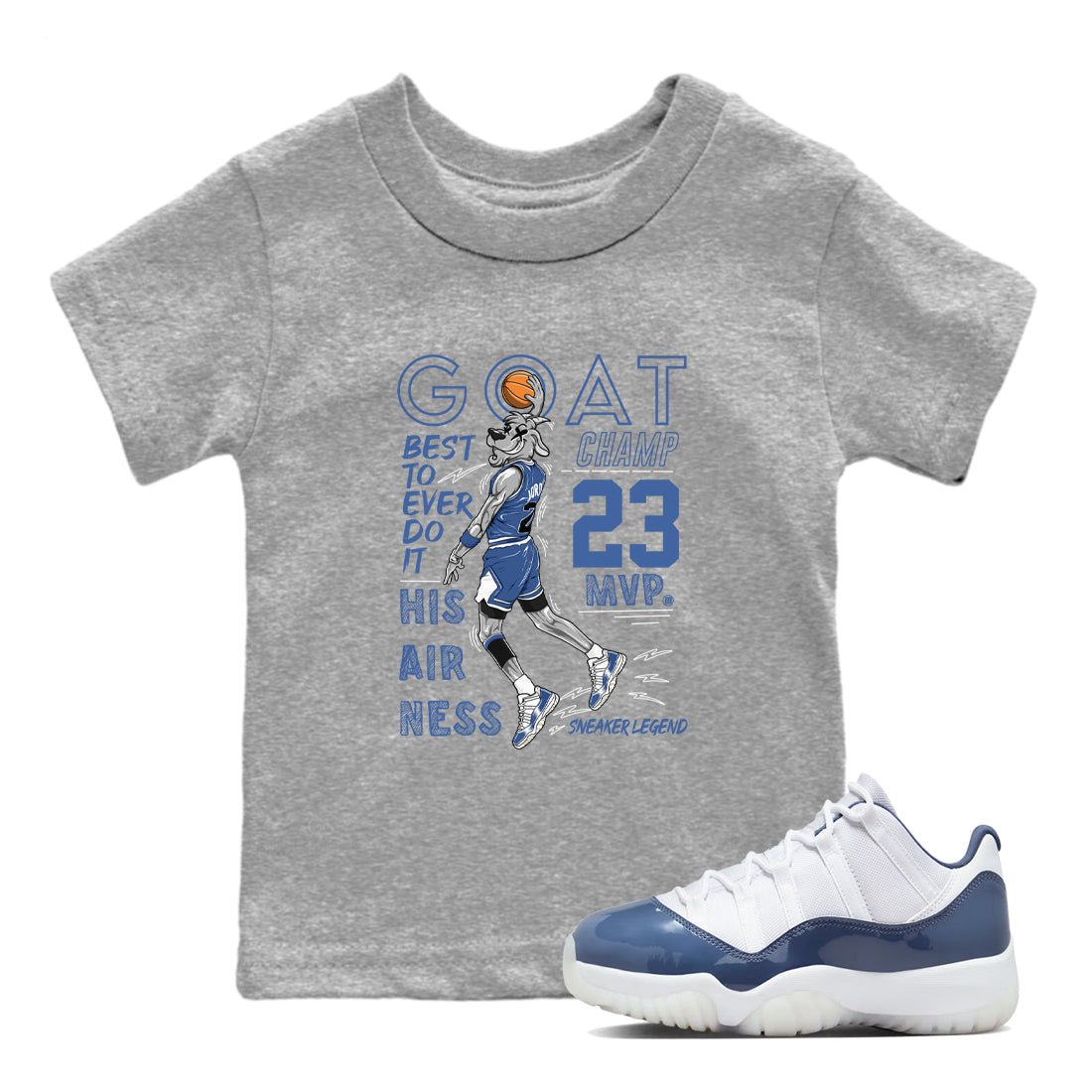 11s Diffused Blue shirts to match jordans MVP Goat sneaker match tees Air Jordan 11 Diffused Blue SNRT Sneaker Tees streetwear brand Baby and Youth Heather Grey 1 cotton tee