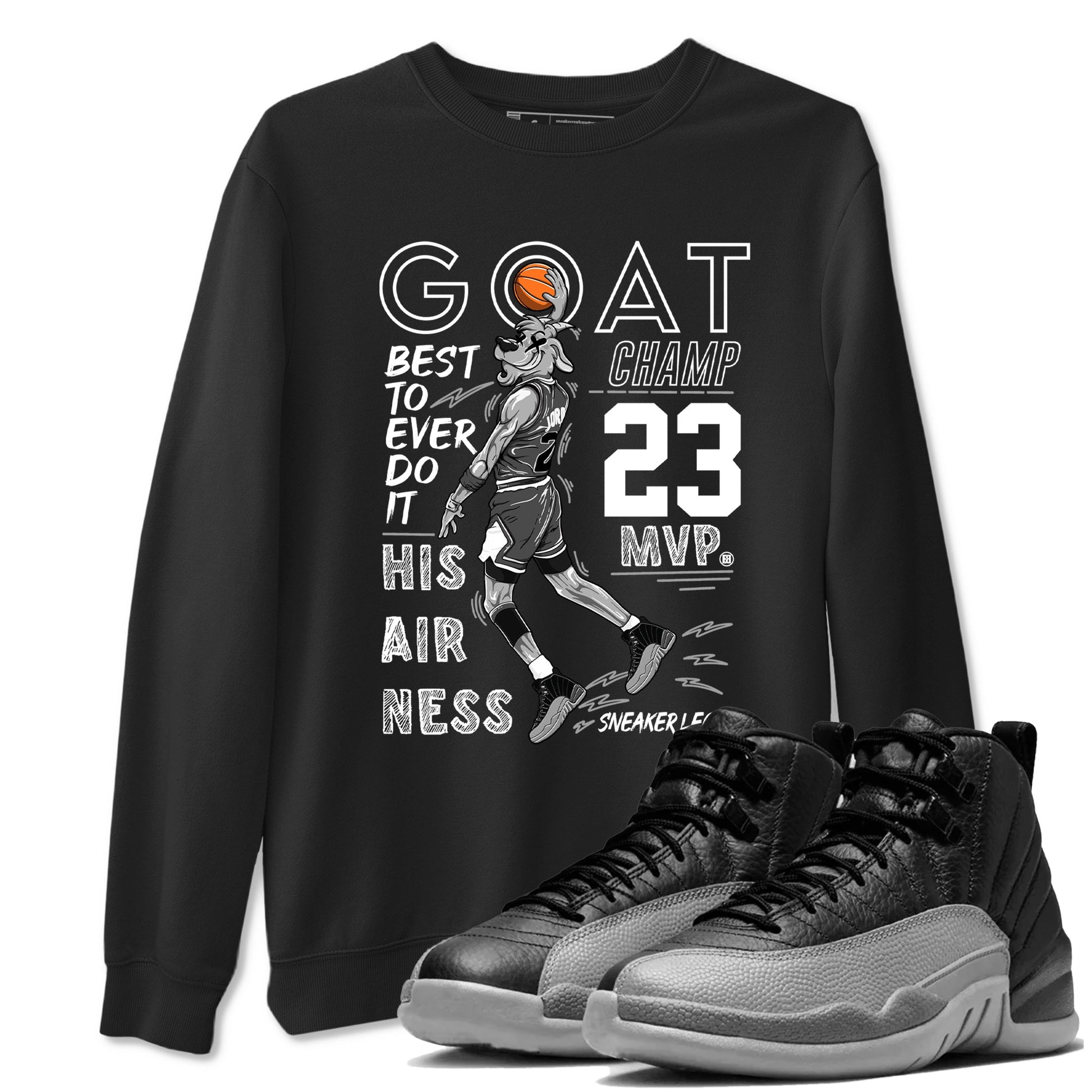 12s Black Wolf Grey shirts to match jordans MVP Goat sneaker match tees 12s Baron SNRT Sneaker Release Tees unisex cotton Black 1 crew neck shirts