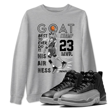 12s Black Wolf Grey shirts to match jordans MVP Goat sneaker match tees 12s Baron SNRT Sneaker Release Tees unisex cotton Heather Grey 1 crew neck shirts