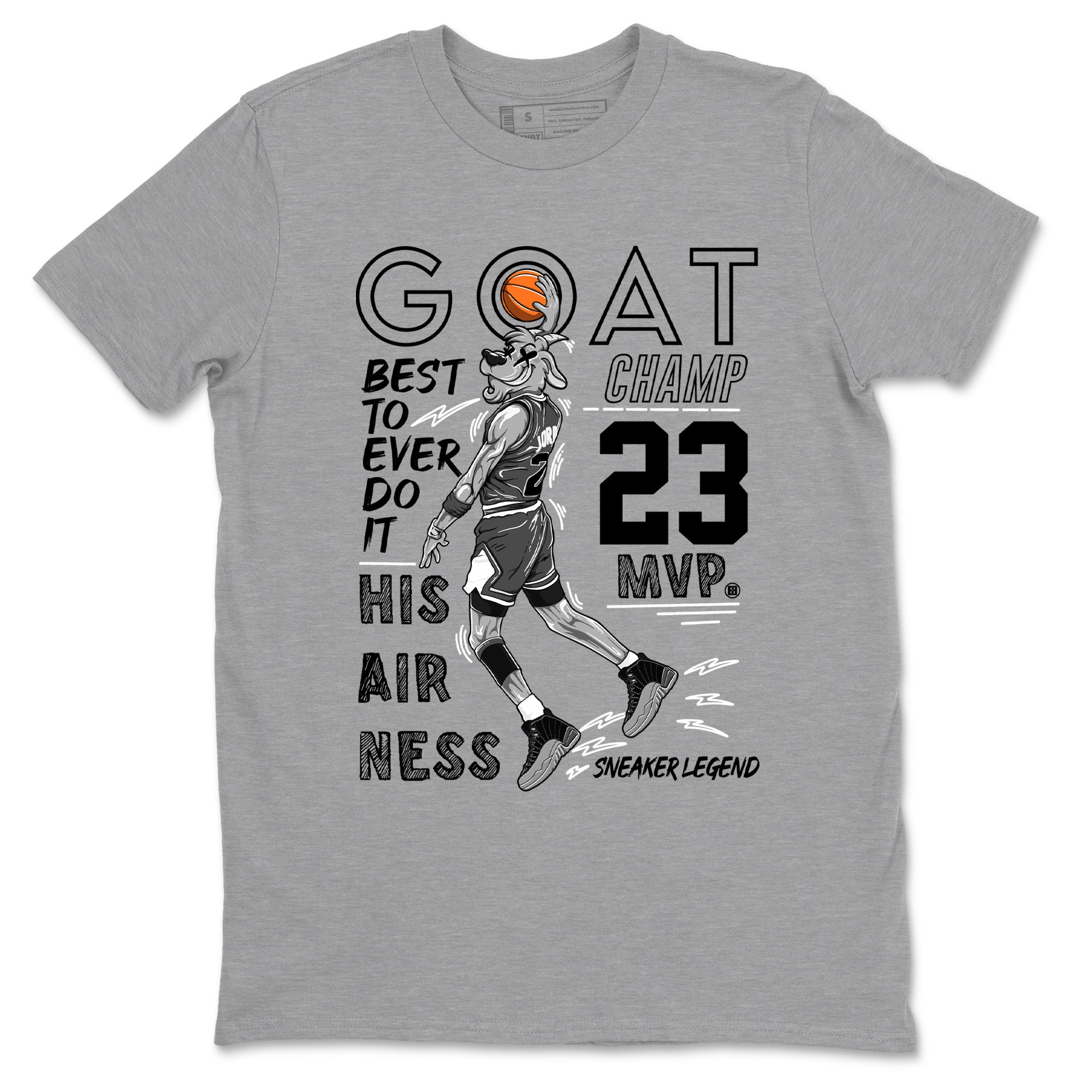 12s Black Wolf Grey shirts to match jordans MVP Goat sneaker match tees 12s Baron SNRT Sneaker Release Tees unisex cotton Heather Grey 2 crew neck shirts