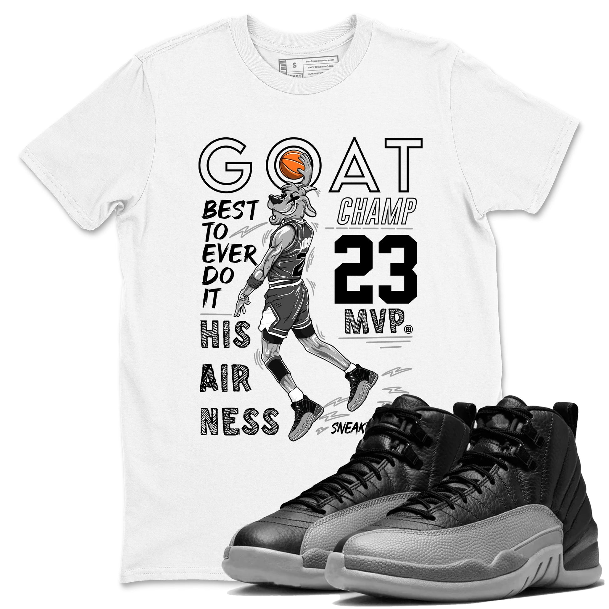 12s Black Wolf Grey shirts to match jordans MVP Goat sneaker match tees 12s Baron SNRT Sneaker Release Tees unisex cotton White 1 crew neck shirts